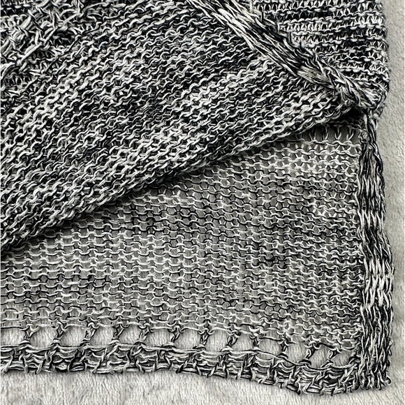 J. Jill 100% LINEN open‎ knit Dolman sweater short sleeve black white cute trim - Picture 13 of 14